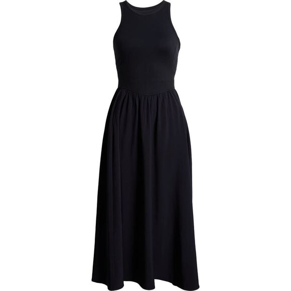 Zella Women's Black Effortless Cutout Back Hybrid Midi Dress XL NWOT - Picture 1 of 14